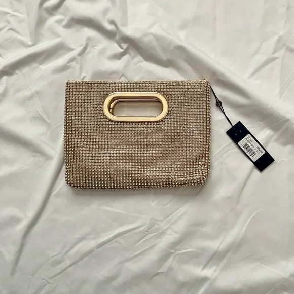 La Regale Brielle Crystal Mesh Self Handle Clutch | Gold | New with Tags - Picture 5 of 8